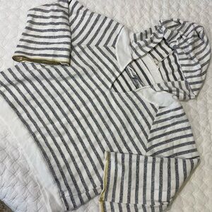 Hem & Thread Gray and White Striped Hoodie with Gold Accents